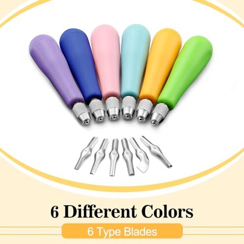 Umigy 12 Pack Craft Linoleum Cutter Kit Carving Tools Assortment Linocut Tools Block Cutters for Block Printing, Assorted Colors