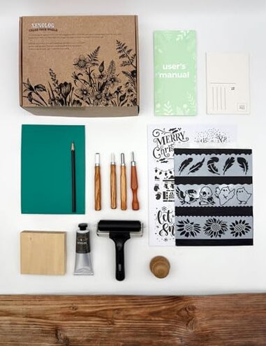 Speedball 3471 Super Value Block Printing Starter Kit – Includes Ink, Brayer, Lino Handle and Cutters, Speedy-Carve