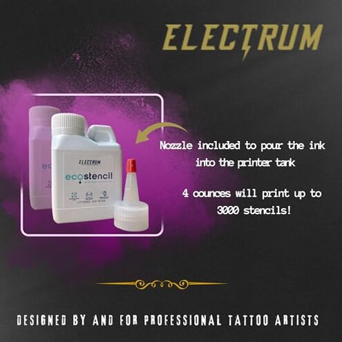 Electrum Eco Stencils Ink for Epson Eco Tank Printers, Methyl Violet-Based Stencil Ink Creates Flawless Stencils That Last up to 1 Hour, Premium Tattoo Stencil Ink Proudly Made in The USA, 4 Ounces