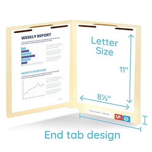 Blue Summit Supplies 14pt Heavyweight Manila Fastener File Folders with End Tabs, Reinforced Straight Cut End Tab Folders with 2 Fasteners, Standard Medical File Folders, Letter Size, Manila, 50 Pack