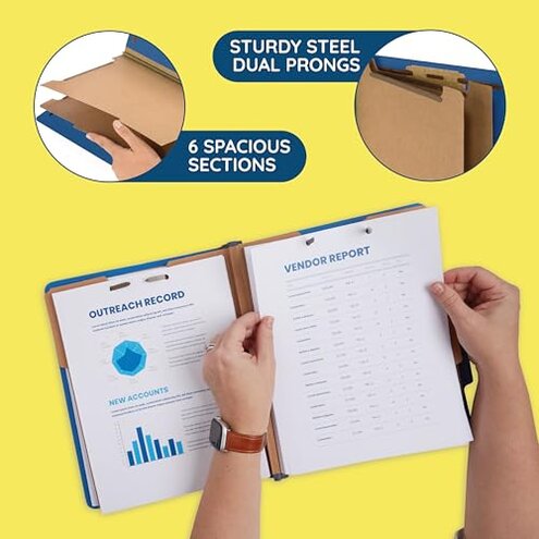 10 Blue Classification Folders with Dividers - Employee Personnel File Folders &ndash; 2'' Tyvek with Two Prong File Folders for Medical, Law Files - Pressboard Classification Folders 2 Dividers Letter Size