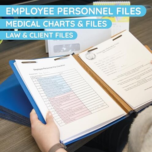 10 Blue Classification Folders with Dividers - Employee Personnel File Folders &ndash; 2'' Tyvek with Two Prong File Folders for Medical, Law Files - Pressboard Classification Folders 2 Dividers Letter Size