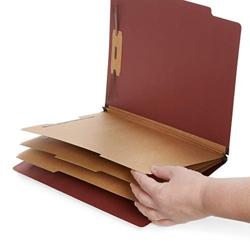 Blue Summit Supplies 10 Red Classification Folders, 3 Dividers, Letter Size with 2 Inch Tyvek Expansions, 8 Section Brick Red Classification Folder, 10 Pack