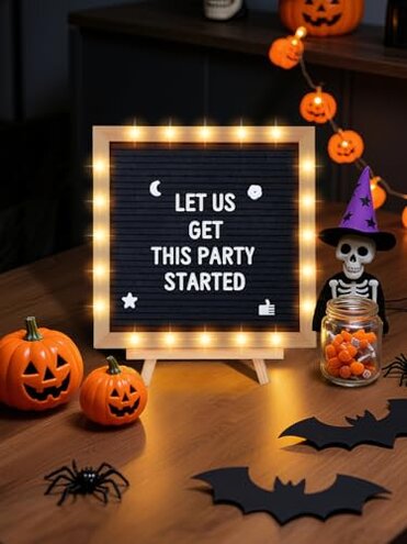 Changeable Felt Letter Board with LED Lights - 10×10" Message Custom Signs & Wood Stand & 450 Letters, Poster Board for Christmas/Pregnancy/Baby Announcement/Classroom Wall Decor Gifts, Black