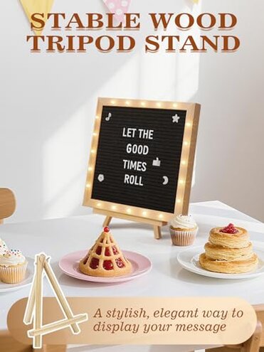 Changeable Felt Letter Board with LED Lights - 10×10" Message Custom Signs & Wood Stand & 450 Letters, Poster Board for Christmas/Pregnancy/Baby Announcement/Classroom Wall Decor Gifts, Black