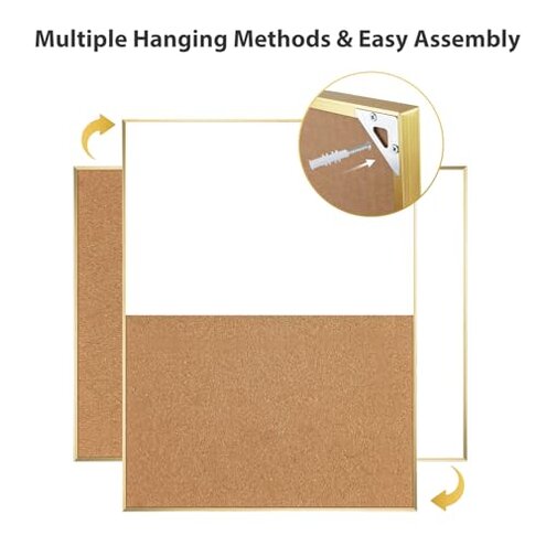ARCOBIS Cork Board White Board Combo, 24 x 18 Inch Bulletin Board-Gold Frame, Magnetic Dry Erase Board & Corkboard for Wall, Vision Board for Home, Office, School