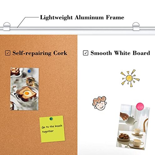 WALGLASS Combination Magnetic Whiteboard & Corkboard, 24"x18" Combo for School, Office & Home, Dry Erase Board with Removable Tray, Pins, Eraser, Markers & Magnets