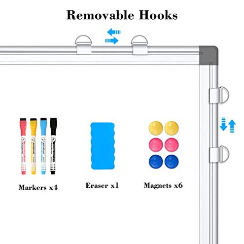 WALGLASS Combination Magnetic Whiteboard & Corkboard, 24"x18" Combo for School, Office & Home, Dry Erase Board with Removable Tray, Pins, Eraser, Markers & Magnets