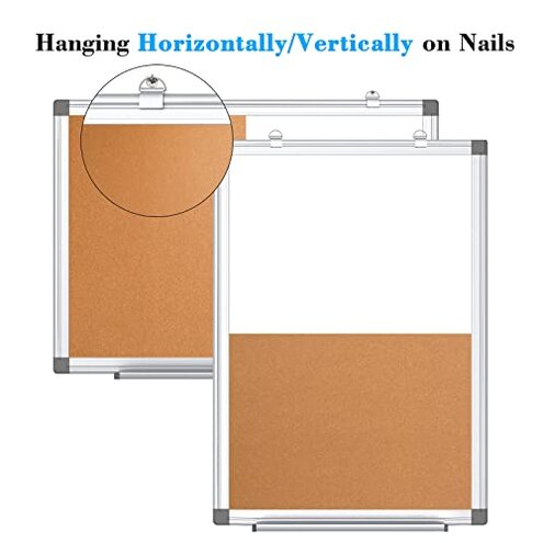 WALGLASS Combination Magnetic Whiteboard & Corkboard, 24"x18" Combo for School, Office & Home, Dry Erase Board with Removable Tray, Pins, Eraser, Markers & Magnets