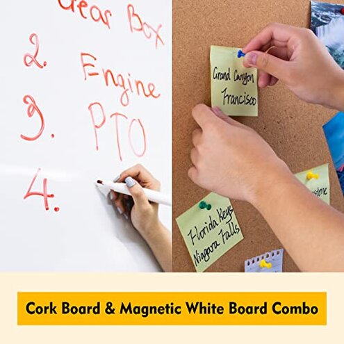 Comix Cork Board Magnetic Dry Erase Board Combo, 36 x 24 Inches Large Whiteboard and Bulletin Board Combination, Aluminum Frame Vision Board with Dry Erase Markers, Magnets, Eraser and Push Pins