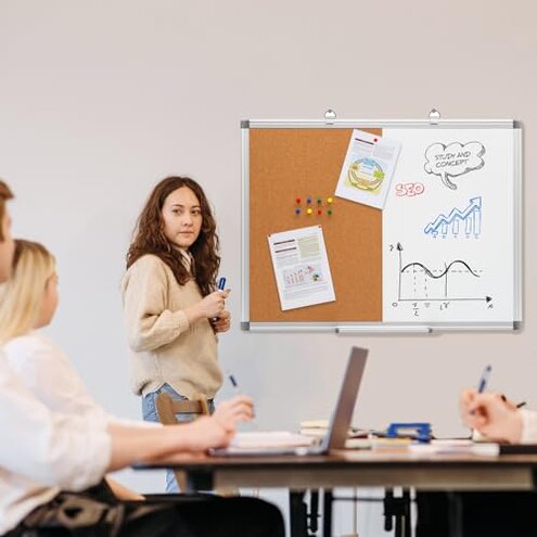 Comix Cork Board Magnetic Dry Erase Board Combo, 36 x 24 Inches Large Whiteboard and Bulletin Board Combination, Aluminum Frame Vision Board with Dry Erase Markers, Magnets, Eraser and Push Pins