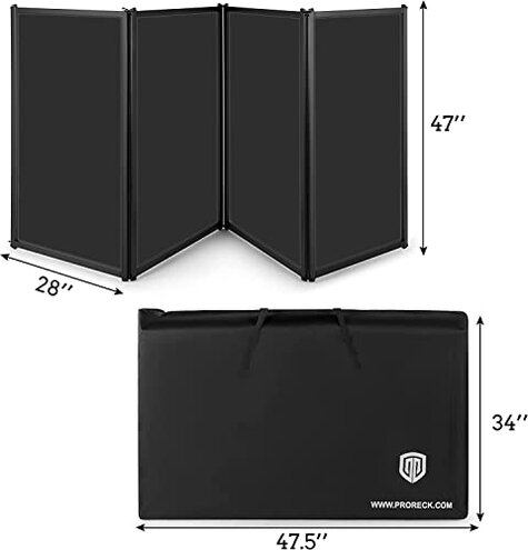 PRORECK DJ Foldable Facade Portable Event Booth Panels 4 Detachable Black Metal Frame Projector Display Scrim Panel with Carry Bag (black and white)