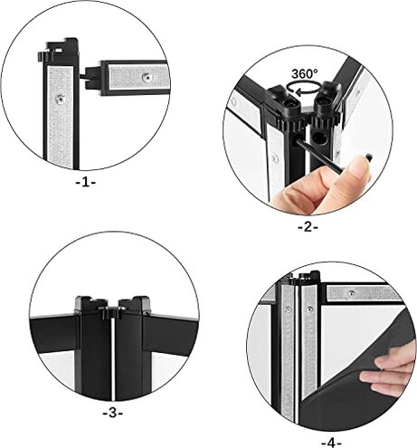 PRORECK DJ Foldable Facade Portable Event Booth Panels 4 Detachable Black Metal Frame Projector Display Scrim Panel with Carry Bag (black and white)