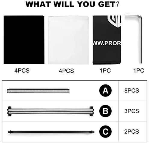 PRORECK DJ Foldable Facade Portable Event Booth Panels 4 Detachable Black Metal Frame Projector Display Scrim Panel with Carry Bag (black and white)