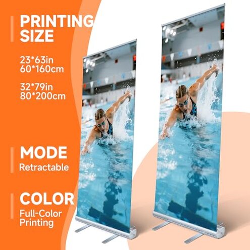 METAPRINT Custom Retractable Banner Stand 33"x81" &ndash; Personalized Roll Up Display with Carry Bag, Adjustable Height, Portable Stand for Trade Shows, Events, Business Promotions