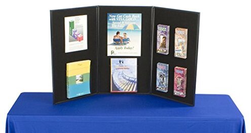 3-Panel Tabletop Display Board, 54 x 30 - Black and Gray Hook & Loop-Receptive Fabric, for Exhibitions and Trade Shows