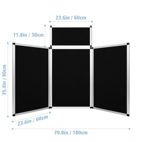 Nisorpa 3+1 Panel Folding Trade Show Presentation Board 70.8&ldquo; x 35.4&rdquo; Trifold Desktop Display Board with Carry Bag Large Metal Frame Tabletop Display 4 Panels-Black