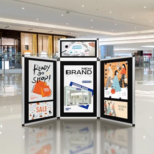 Nisorpa 3+1 Panel Folding Trade Show Presentation Board 70.8&ldquo; x 35.4&rdquo; Trifold Desktop Display Board with Carry Bag Large Metal Frame Tabletop Display 4 Panels-Black