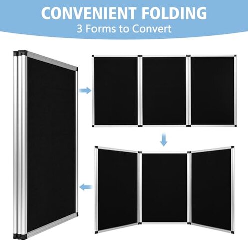 Nisorpa 3+1 Panel Folding Trade Show Presentation Board 70.8&ldquo; x 35.4&rdquo; Trifold Desktop Display Board with Carry Bag Large Metal Frame Tabletop Display 4 Panels-Black