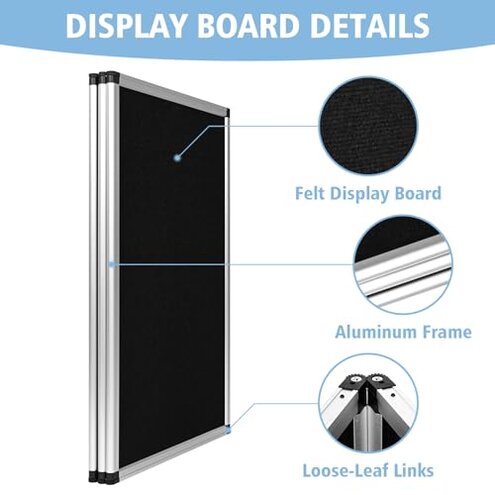 Nisorpa 3+1 Panel Folding Trade Show Presentation Board 70.8&ldquo; x 35.4&rdquo; Trifold Desktop Display Board with Carry Bag Large Metal Frame Tabletop Display 4 Panels-Black