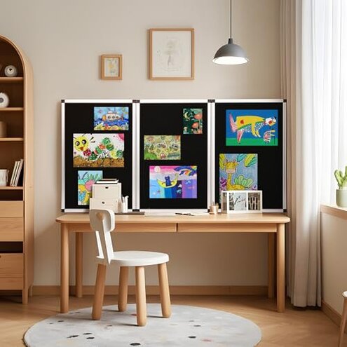 Nisorpa 3+1 Panel Folding Trade Show Presentation Board 70.8&ldquo; x 35.4&rdquo; Trifold Desktop Display Board with Carry Bag Large Metal Frame Tabletop Display 4 Panels-Black