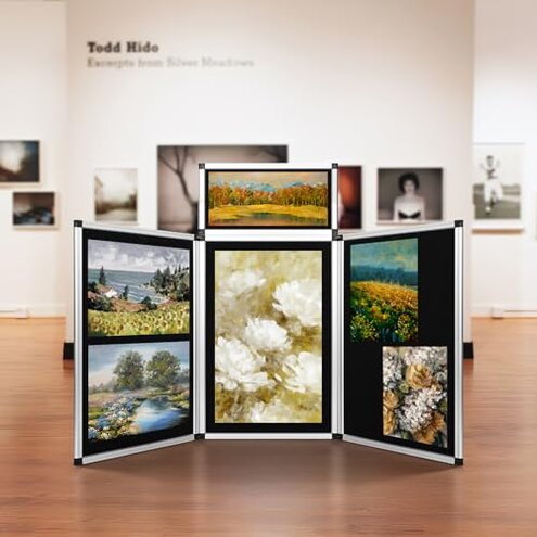 Nisorpa 3+1 Panel Folding Trade Show Presentation Board 70.8&ldquo; x 35.4&rdquo; Trifold Desktop Display Board with Carry Bag Large Metal Frame Tabletop Display 4 Panels-Black