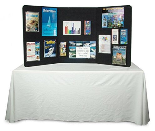 3-Panel Tabletop Display Presentation Board, 72 x 36, No Plastic Edging - Black Hook & Loop-Receptive Fabric