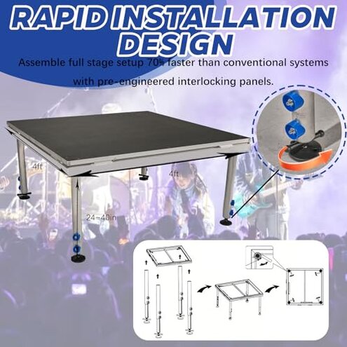 Hisonic PS02 4 X 4 Portable Stage Platform Modular System with Height Adjustable Riser (24" - 39")