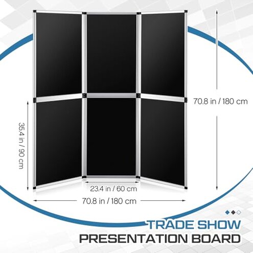 ISXACFF 6+1 Panel Trade Show Presentation Board, 82.6" H x 70.8" W Portable Display Panel System, Folding 6 Panels Exhibition Boards Single Sided Tabletop Display 6 Panels,Hook & Loop-Receptive Fabric
