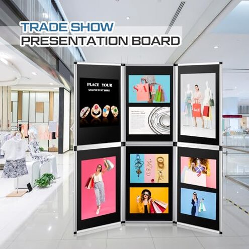 ISXACFF 6+1 Panel Trade Show Presentation Board, 82.6" H x 70.8" W Portable Display Panel System, Folding 6 Panels Exhibition Boards Single Sided Tabletop Display 6 Panels,Hook & Loop-Receptive Fabric