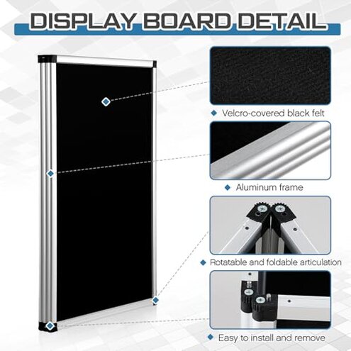 ISXACFF 6+1 Panel Trade Show Presentation Board, 82.6" H x 70.8" W Portable Display Panel System, Folding 6 Panels Exhibition Boards Single Sided Tabletop Display 6 Panels,Hook & Loop-Receptive Fabric