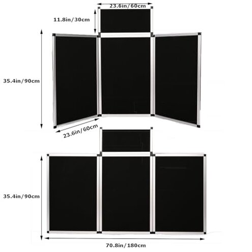 ISXACFF 3+1 Panel Trade Show Presentation Board 70.8&ldquo; x 35.4&rdquo; Trifold 3-Panel Display Board Folding 3 Panel Exhibition Boards Single Sided Tabletop Display Black Hook & Loop-Receptive Fabric with Bag