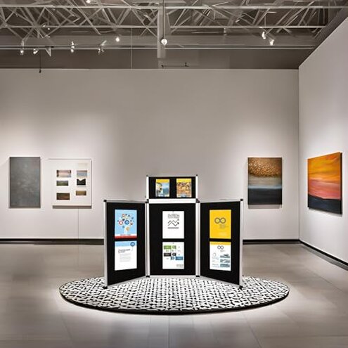 ISXACFF 3+1 Panel Trade Show Presentation Board 70.8&ldquo; x 35.4&rdquo; Trifold 3-Panel Display Board Folding 3 Panel Exhibition Boards Single Sided Tabletop Display Black Hook & Loop-Receptive Fabric with Bag