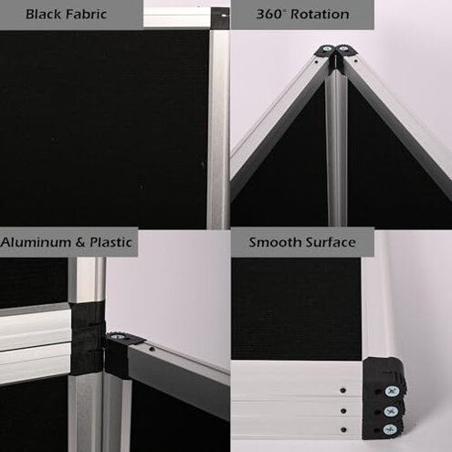 ISXACFF 3+1 Panel Trade Show Presentation Board 70.8&ldquo; x 35.4&rdquo; Trifold 3-Panel Display Board Folding 3 Panel Exhibition Boards Single Sided Tabletop Display Black Hook & Loop-Receptive Fabric with Bag