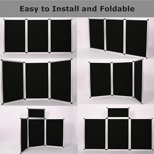 ISXACFF 3+1 Panel Trade Show Presentation Board 70.8&ldquo; x 35.4&rdquo; Trifold 3-Panel Display Board Folding 3 Panel Exhibition Boards Single Sided Tabletop Display Black Hook & Loop-Receptive Fabric with Bag