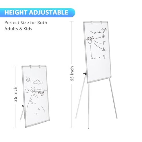 Easel Whiteboard - Magnetic Portable Dry Erase 36 x 24 Tripod Height Adjustable, 3' x 2' Flipchart Easel Stand White Board for Office or Teaching at Home & Classroom (36x24 White)