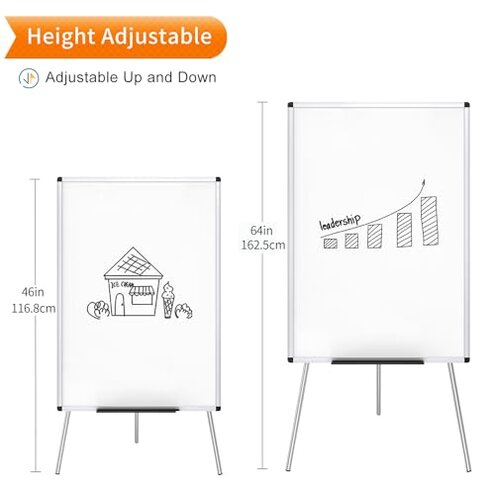 VIZ-PRO Whiteboard Easel, 36 x 24 Inches, Portable Dry Erase Board Height Adjustable for School Office and Home