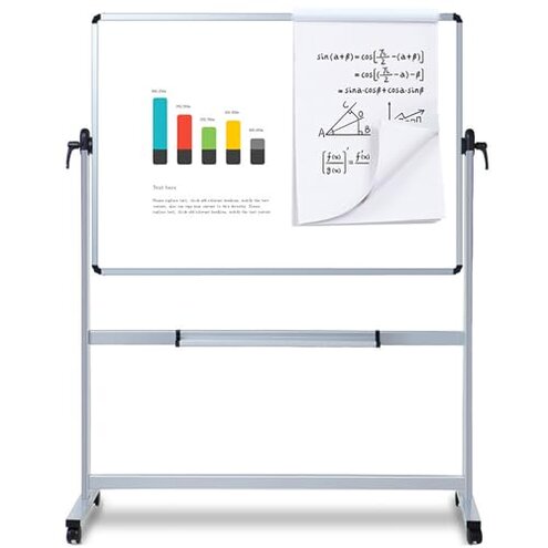 VIZ-PRO Double-Sided Magnetic Mobile Whiteboard, 48 x 36 Inches, Aluminium Frame and Stand