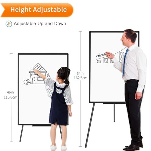 VIZ-PRO Magnetic Whiteboard Easel Black, 36 x 24 Inches, Portable Dry Erase Board Height Adjustable for School Office and Home