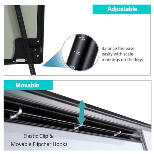 DexBoard Dry Erase Easel 36" x 24", Height Adjustable Magnetic White Board with Tripod Stand, Office Presentation Board with 25 Sheets Flipchart Paper Pad, Magnets & Eraser, Black