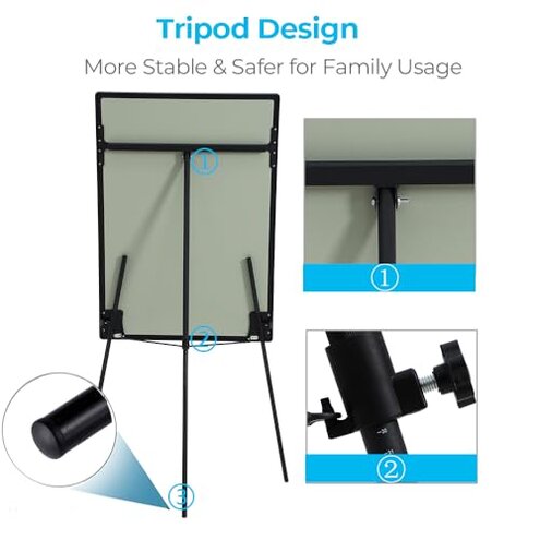 DexBoard Dry Erase Easel 36" x 24", Height Adjustable Magnetic White Board with Tripod Stand, Office Presentation Board with 25 Sheets Flipchart Paper Pad, Magnets & Eraser, Black