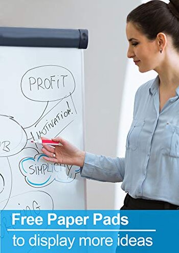 DexBoard Dry Erase Easel 36" x 24", Height Adjustable Magnetic White Board with Tripod Stand, Office Presentation Board with 25 Sheets Flipchart Paper Pad, Magnets & Eraser, Black