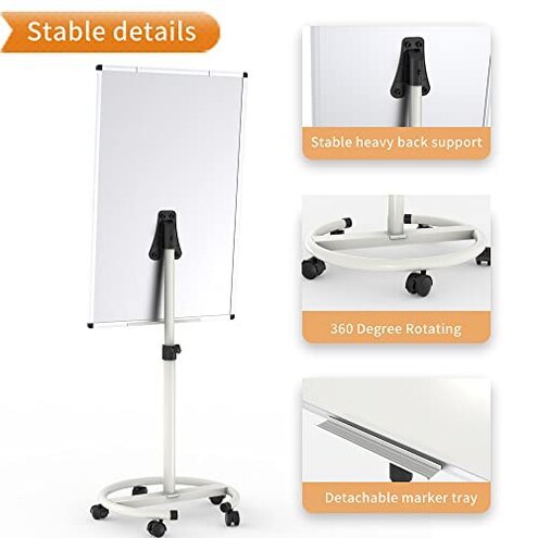 VIZ-PRO ECO Magnetic Mobile Whiteboard, 36 X 24 Inches, Easel Flipchart Stand Rolling Dry Erase Board with Paper Pads