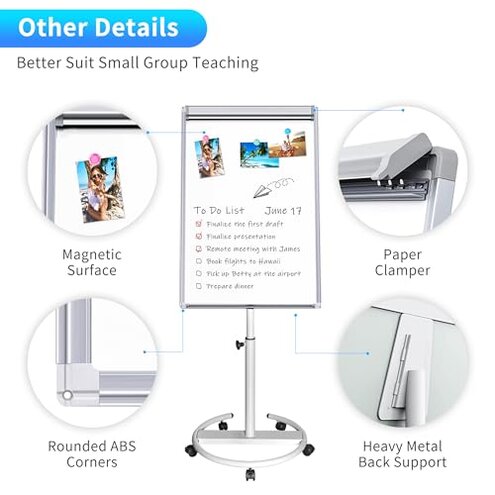 maxtek Mobile Dry Erase Board &ndash; 40x28 inches Magnetic Portable Whiteboard Stand Easel White Board Flipchart Easel Board with 25 Sheets Paper Pad for School Supplies