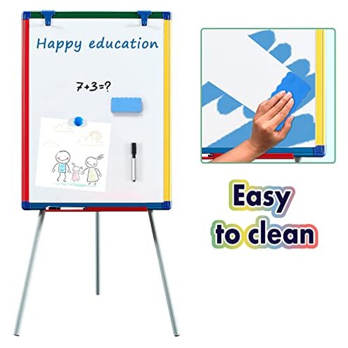 Dry Erase Board White Board for Kids 24x18 inch Art Easel for Kids Magnetic Tripod Whiteboard Art Easel and Flipchart Board with a Height-Adjustable Stand Perfect for Kid