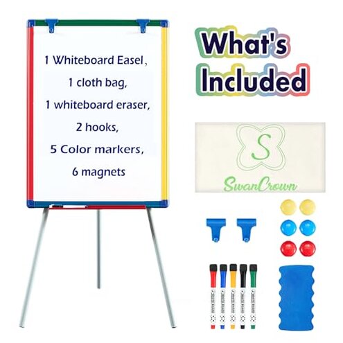 Dry Erase Board White Board for Kids 24x18 inch Art Easel for Kids Magnetic Tripod Whiteboard Art Easel and Flipchart Board with a Height-Adjustable Stand Perfect for Kid