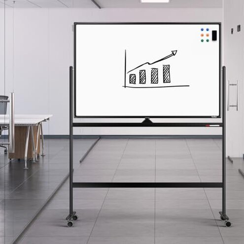 Dry Erase Whiteboard Easel on Wheels - TANKEE 48" x 32" Large Double Sided Mobile Whiteboard, Reversible Magnetic Rolling White Board for Home Office Classroom, Flip Chart Holders and Paper Pad