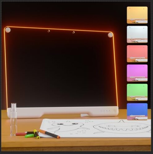 Portable LED Note Board with Colors, Rechargeable 16-inch 7 Light Effects Doodle Glow Memo Message Dry Erase Drawing Lumi Board With Stand for Gift/Classroom/Office/Kids, 5 Markers & Sketchbook