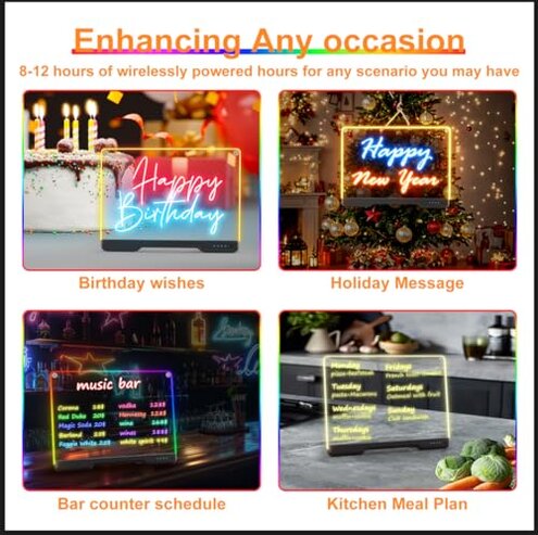 Portable LED Note Board with Colors, Rechargeable 16-inch 7 Light Effects Doodle Glow Memo Message Dry Erase Drawing Lumi Board With Stand for Gift/Classroom/Office/Kids, 5 Markers & Sketchbook