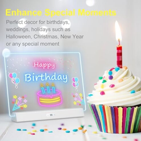 LED Note Board with Colors, Rechargeable 17-Inch Doodle Glow 9-Mode Light Up Desk Sign Letter Message Memo Drawing Dry Erase Board for Classroom/Home Decor/Office/Gifts, 5 Markers